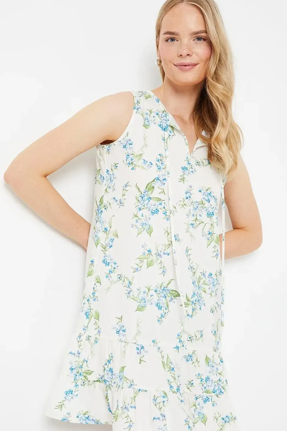 Floral Poly Moss Crepe Sleeveless Tiered Mini Dress