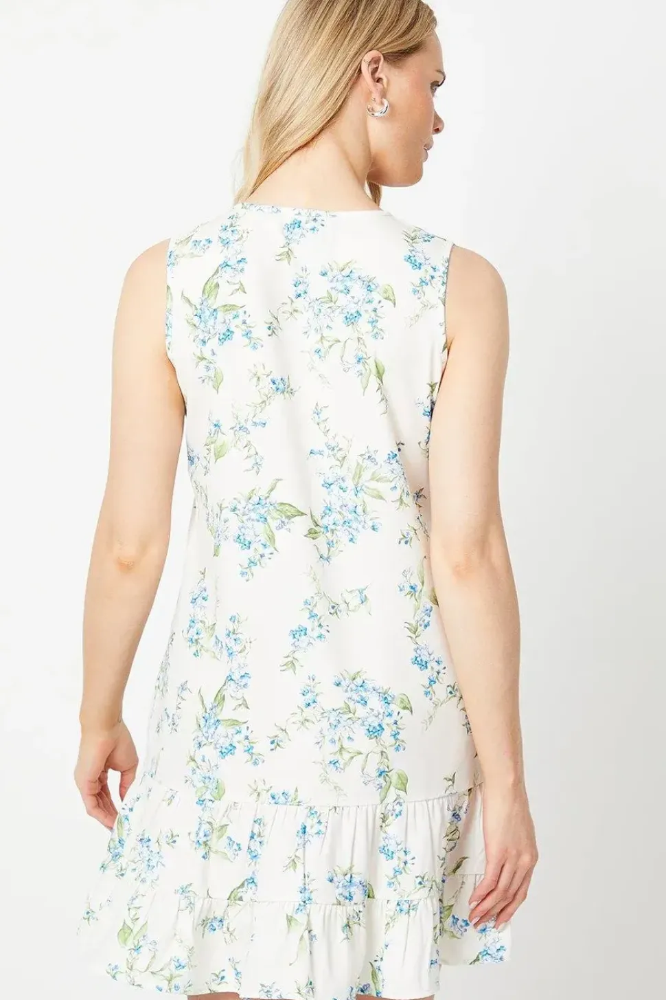 Floral Poly Moss Crepe Sleeveless Tiered Mini Dress