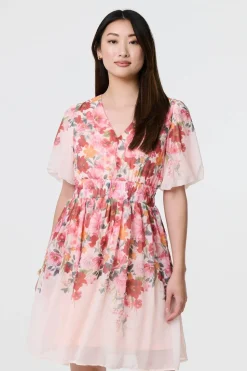 Floral Print Angel Sleeve Mini Dress