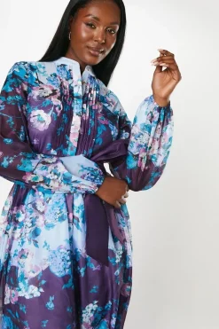 Floral Print Blouson Sleeve Shirt Wedding Guest Dress