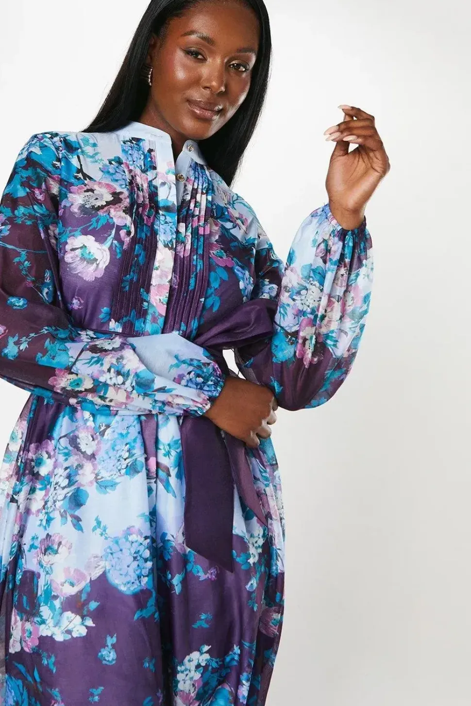 Floral Print Blouson Sleeve Shirt Wedding Guest Dress