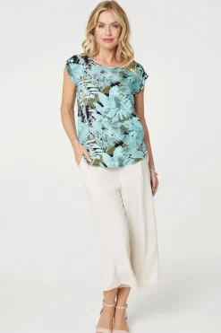 Floral Print Cap Sleeve Shell Top
