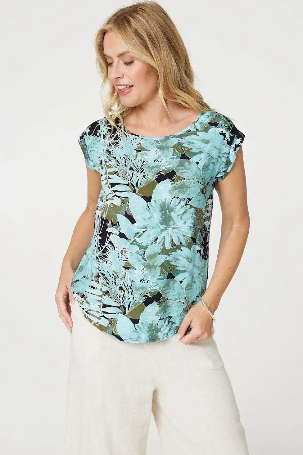 Floral Print Cap Sleeve Shell Top