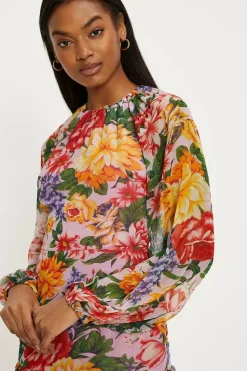 Floral Print Chiffon Tie Back Midi Dress