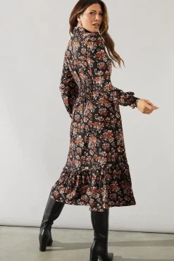 Floral Print Collared Midi Dress