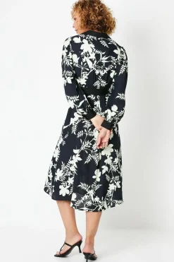 Floral Print Contrast Piping Midi Shirt Dress