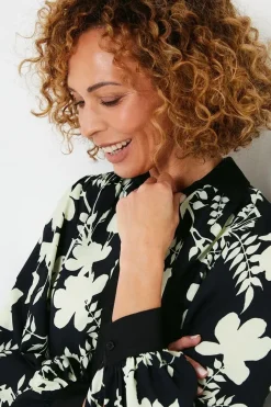 Floral Print Contrast Piping Midi Shirt Dress