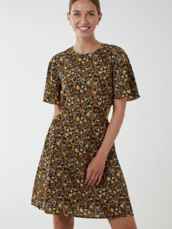Floral Print Crew Neck Dress