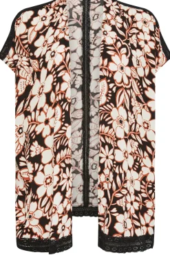 Floral Print Crochet Trim Kimono