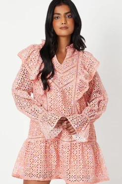 Floral Printed Broderie Frill Detail Mini Dress
