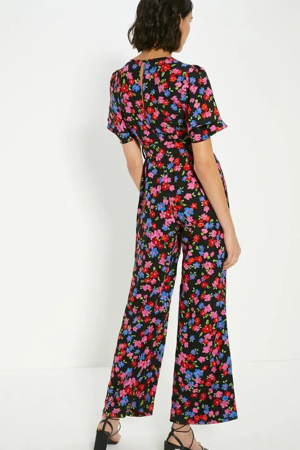 Floral Printed Crepe Belted Jumpsuit
