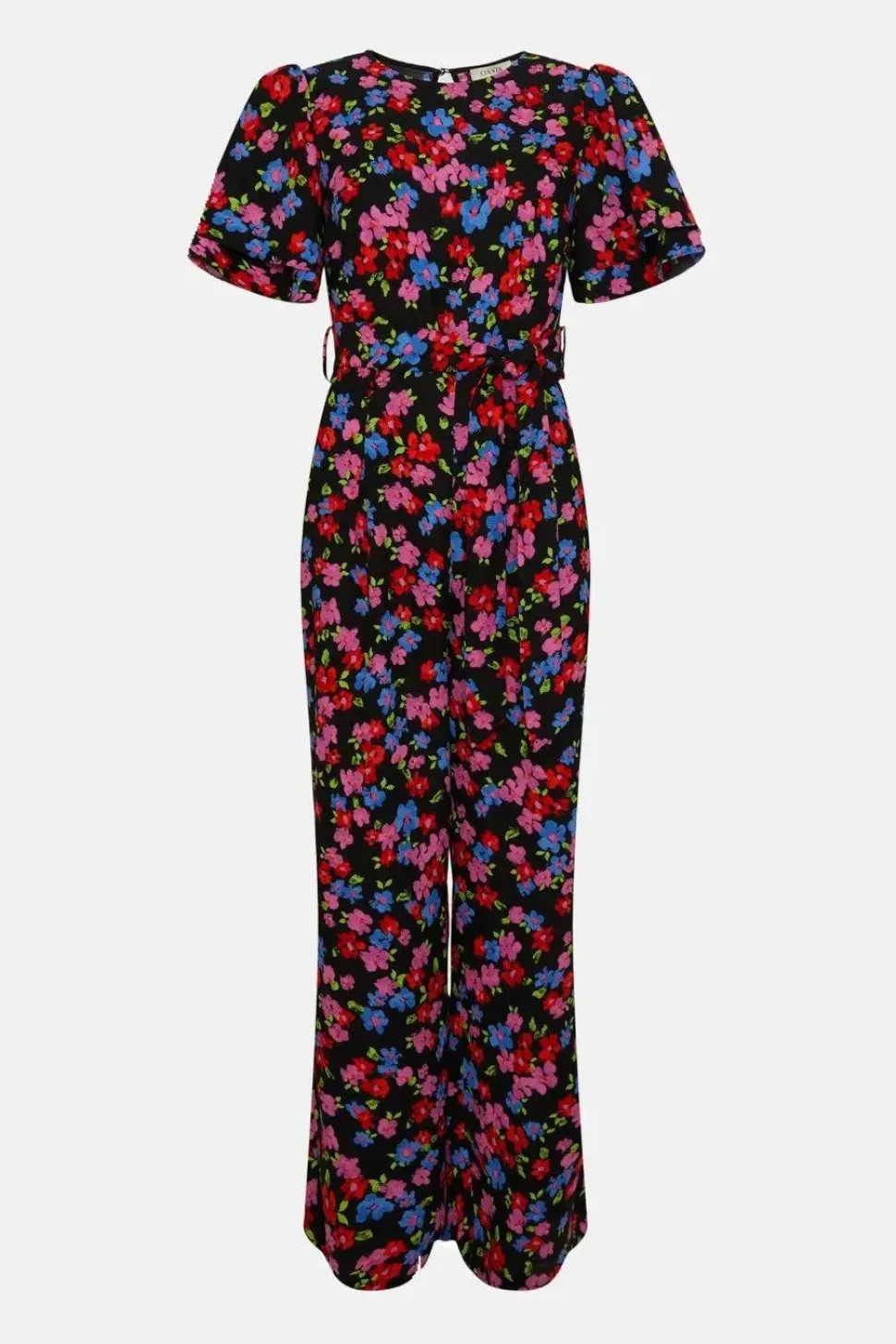 Floral Printed Crepe Belted Jumpsuit