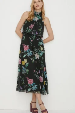 Floral Printed Halter Midi Dress