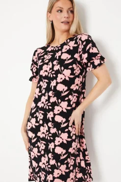 Floral Printed Jersey Short Sleeve Shift Dress