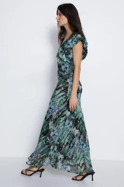 Floral Printed Metallic Midi Dress