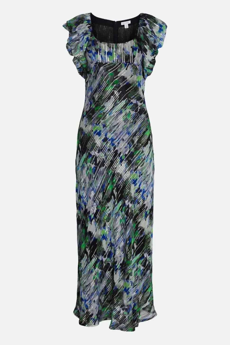 Floral Printed Metallic Midi Dress