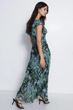 Floral Printed Metallic Midi Dress