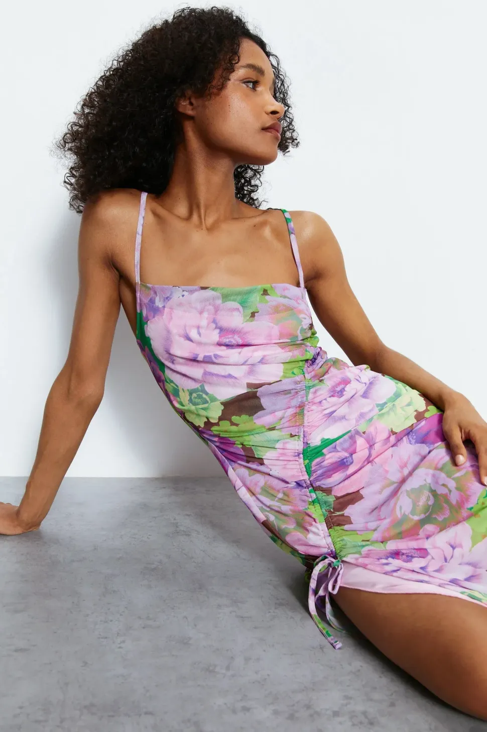 Floral Printed Ruched Detail Dress