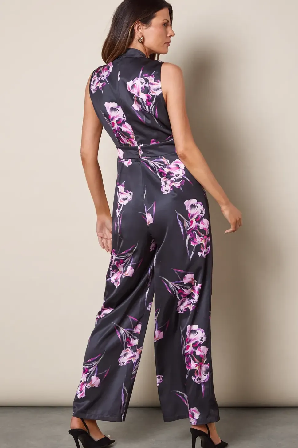 Floral Printed Satin Belted Jumpsuit