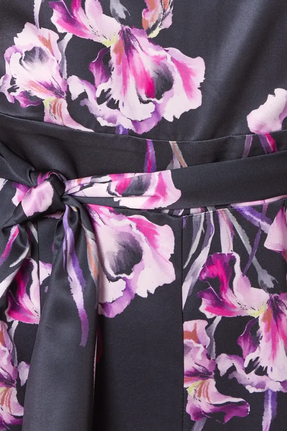 Floral Printed Satin Belted Jumpsuit