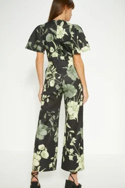 Floral Printed Scuba Cut Out Jumpsuit