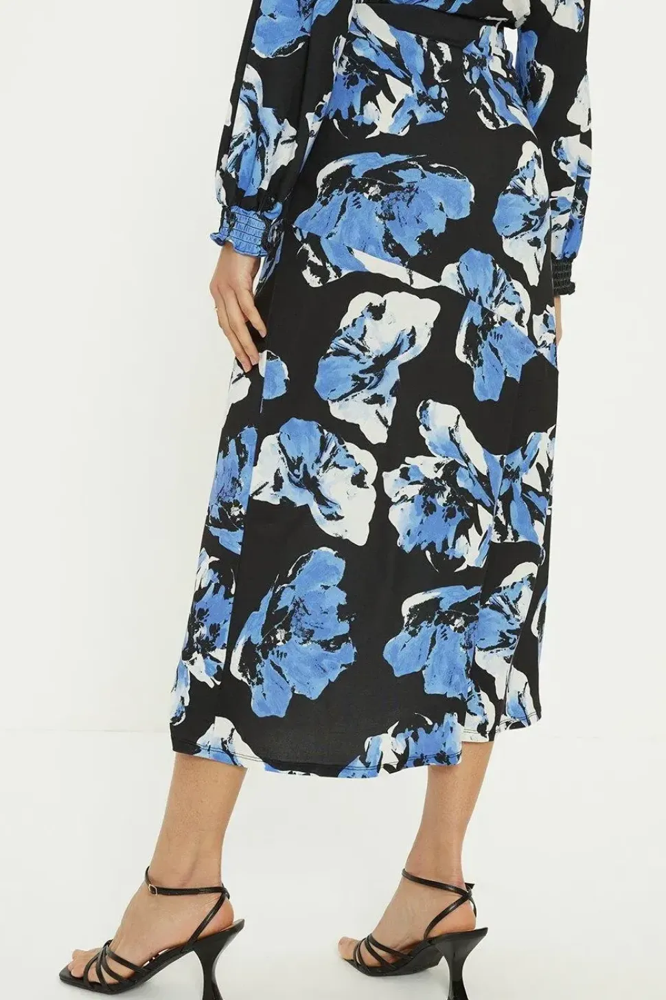 Floral Printed Seam Detail Midi Skirt