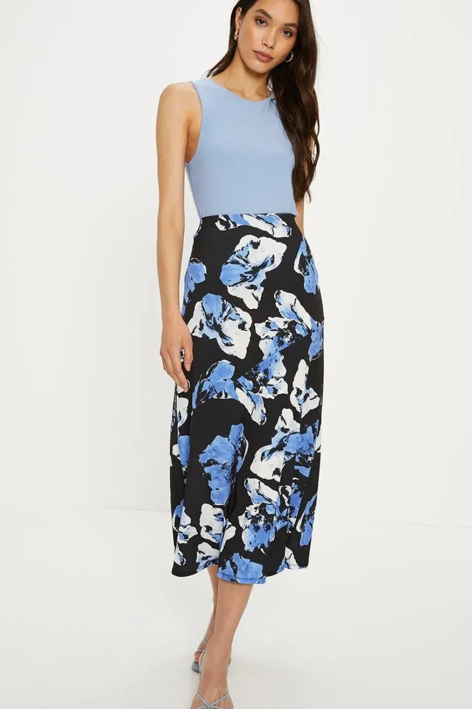 Floral Printed Seam Detail Midi Skirt