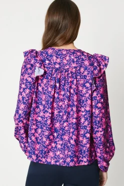Floral Print Frill Shoulder Blouse