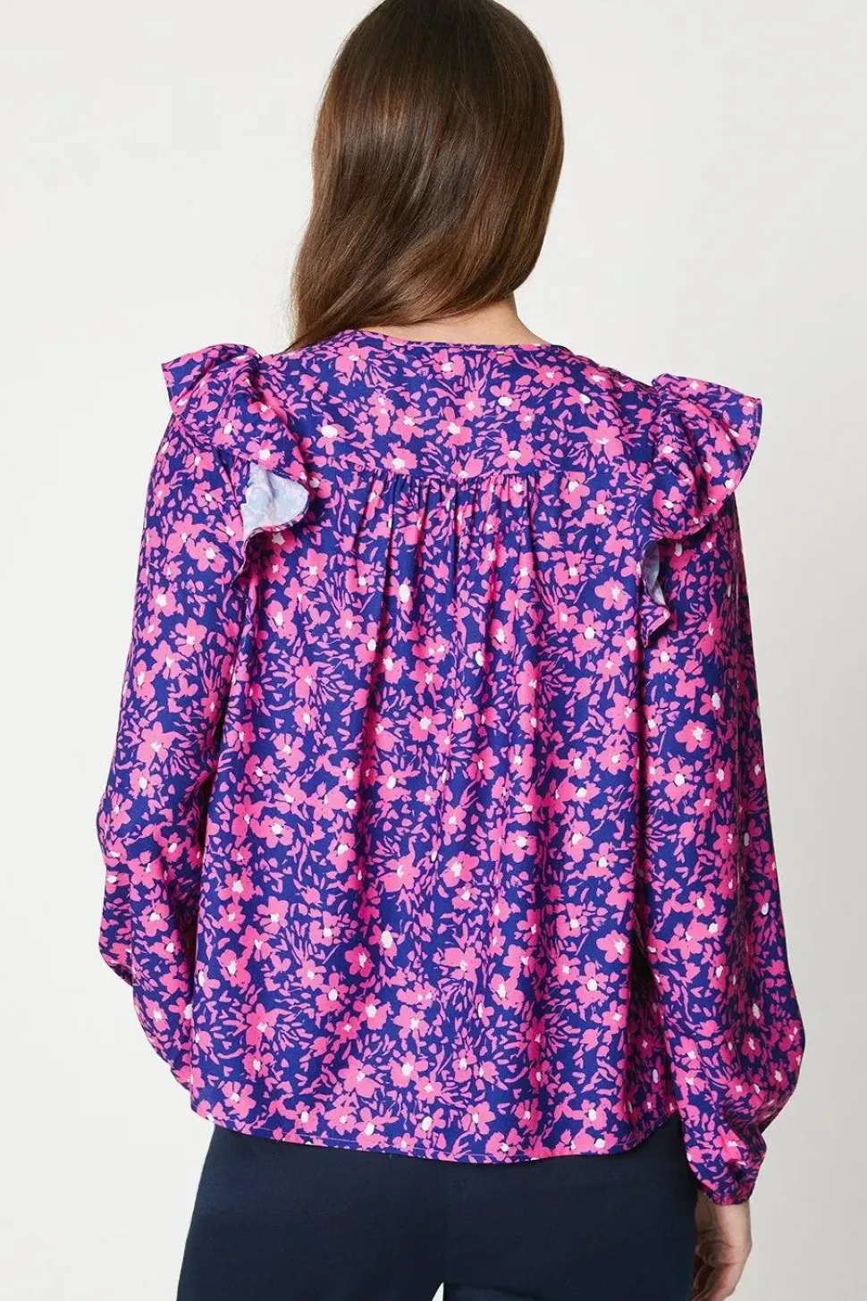 Floral Print Frill Shoulder Blouse
