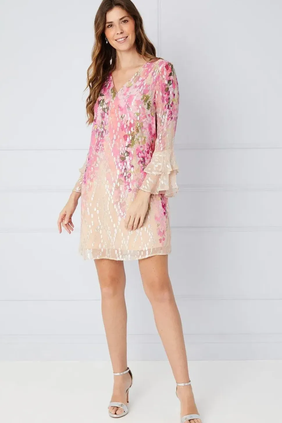 Floral Print Glitter Shift Dress