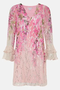 Floral Print Glitter Shift Dress