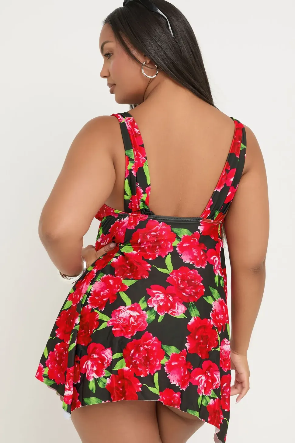 Floral Print Hanky Hem Swim Dress