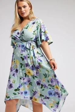 Floral Print Hanky Hem Wrap Dress