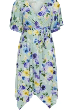 Floral Print Hanky Hem Wrap Dress