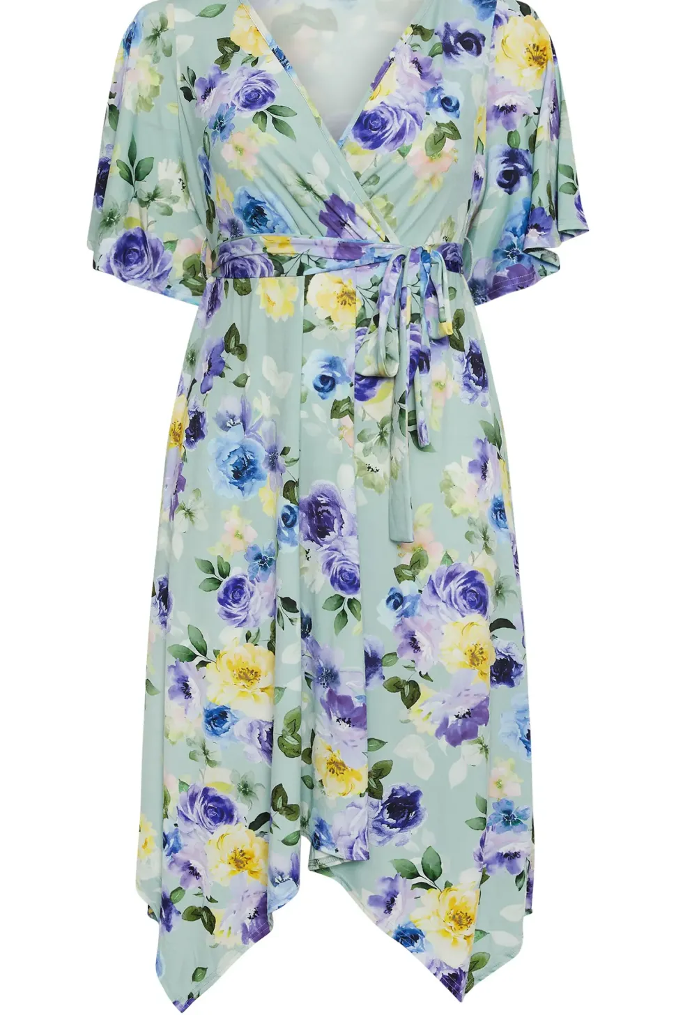 Floral Print Hanky Hem Wrap Dress