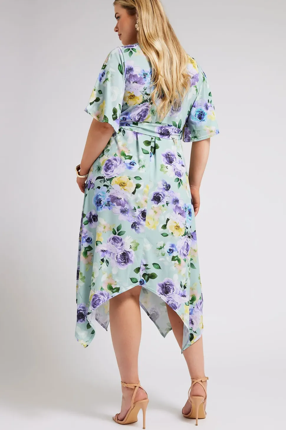 Floral Print Hanky Hem Wrap Dress