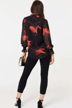 Floral Print High Neck Sheer Blouse