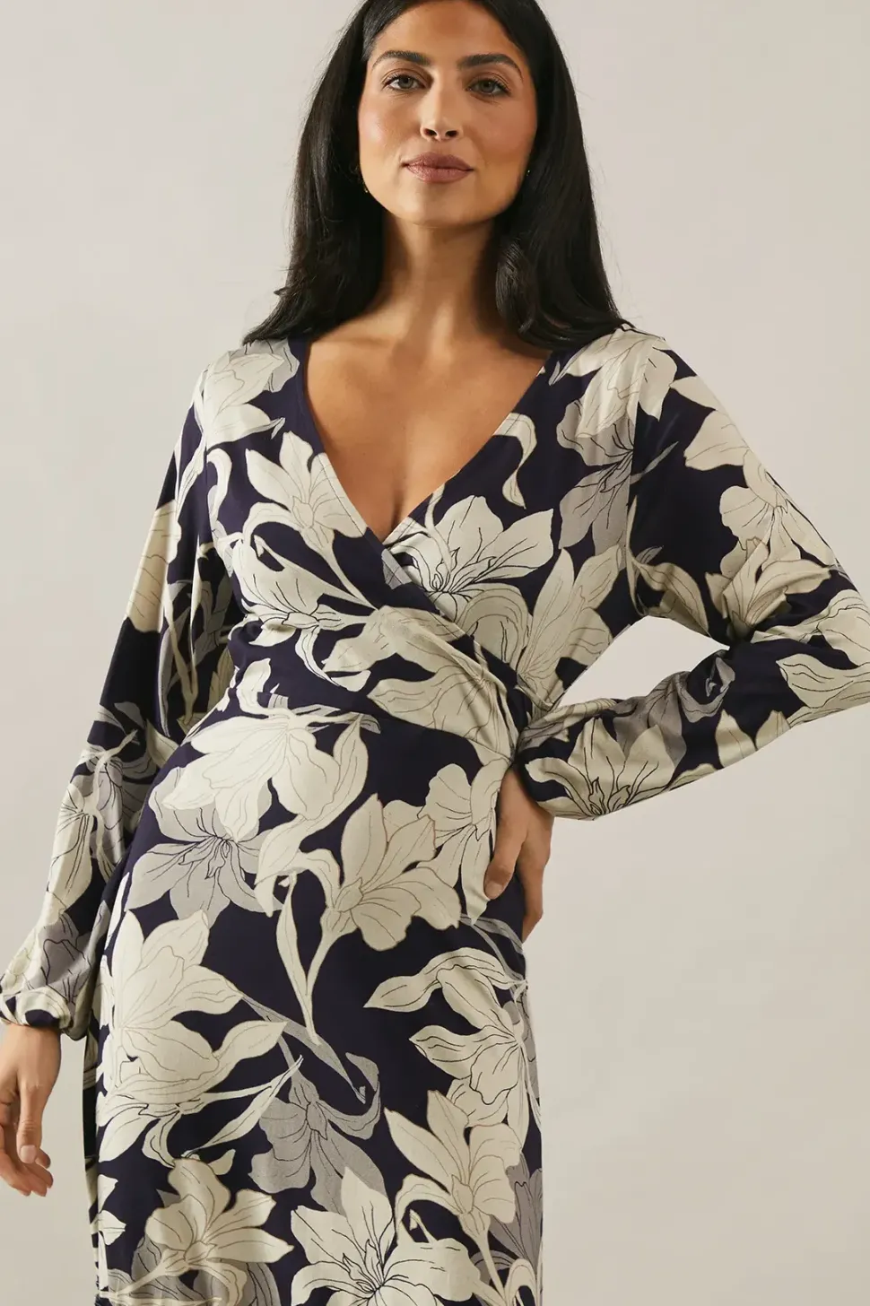 Floral Print Jersey Wrap Dress