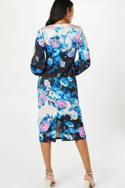 Floral Print Long Sleeve Midi Wedding Guest Dress