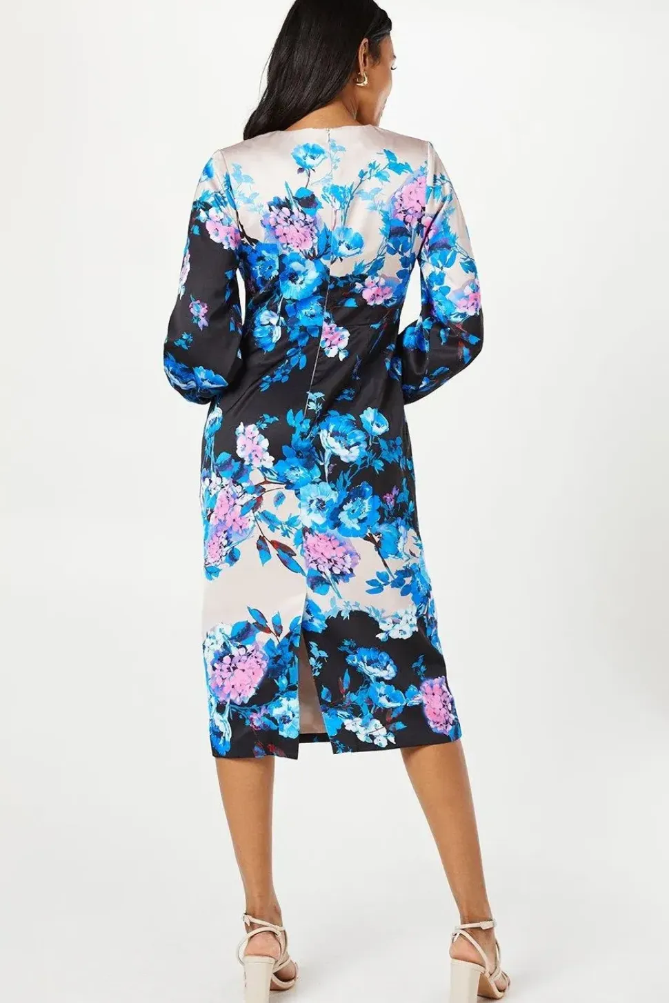 Floral Print Long Sleeve Midi Wedding Guest Dress