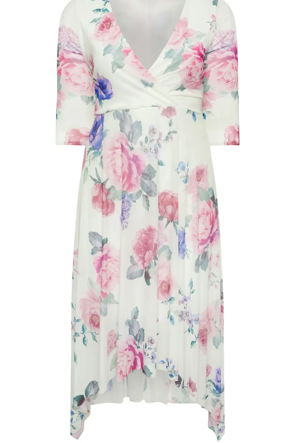 Floral Print Mesh Wrap Dress