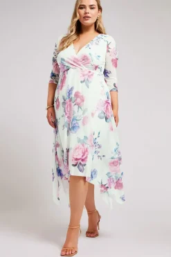 Floral Print Mesh Wrap Dress