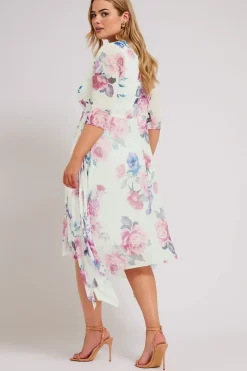 Floral Print Mesh Wrap Dress