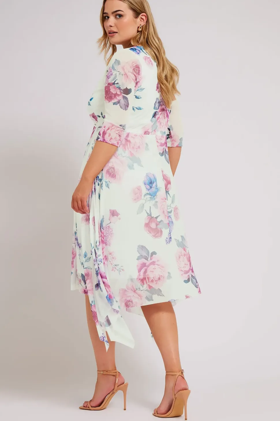 Floral Print Mesh Wrap Dress