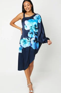 Floral Print One Shoulder Wedding Guest Dress