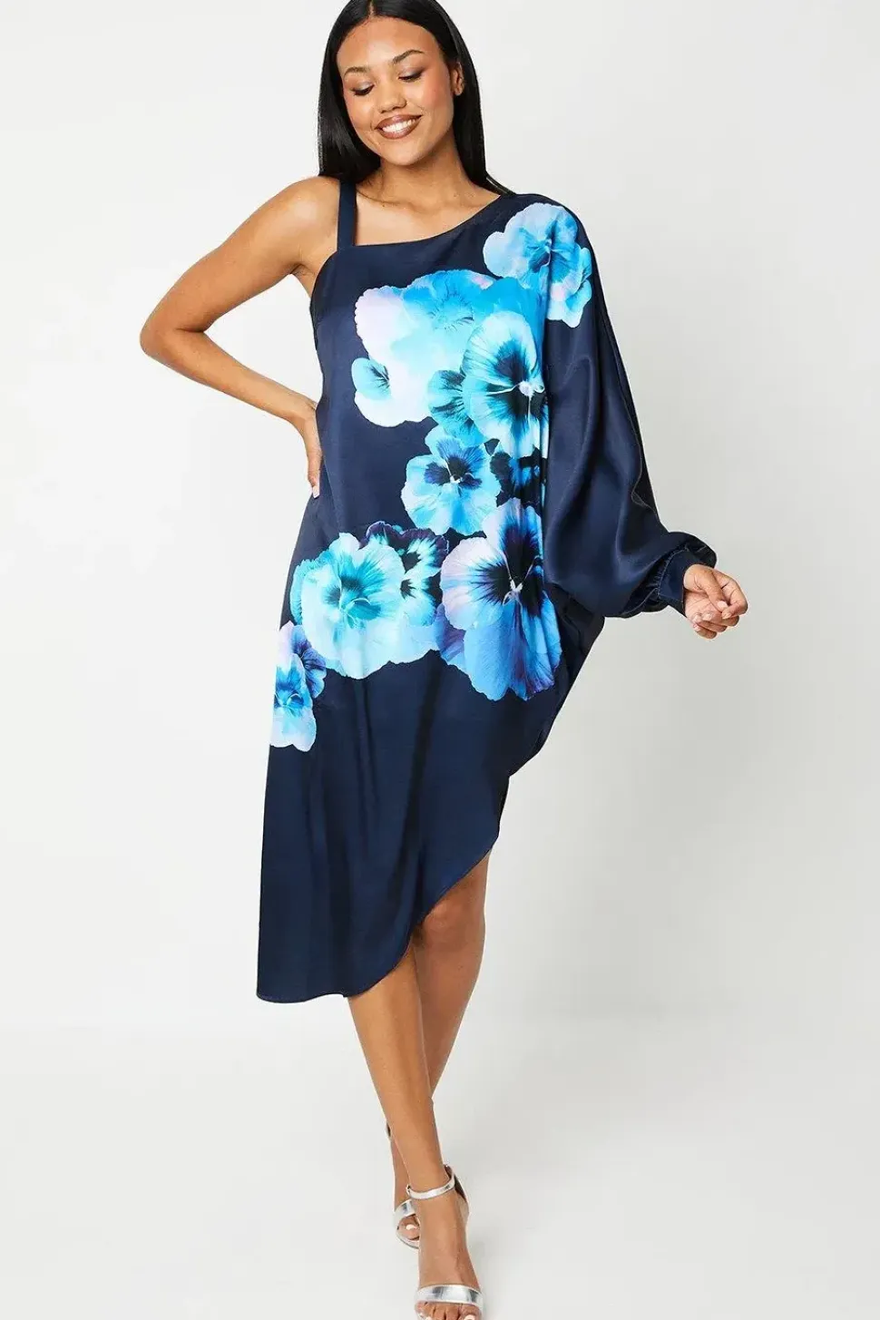 Floral Print One Shoulder Wedding Guest Dress