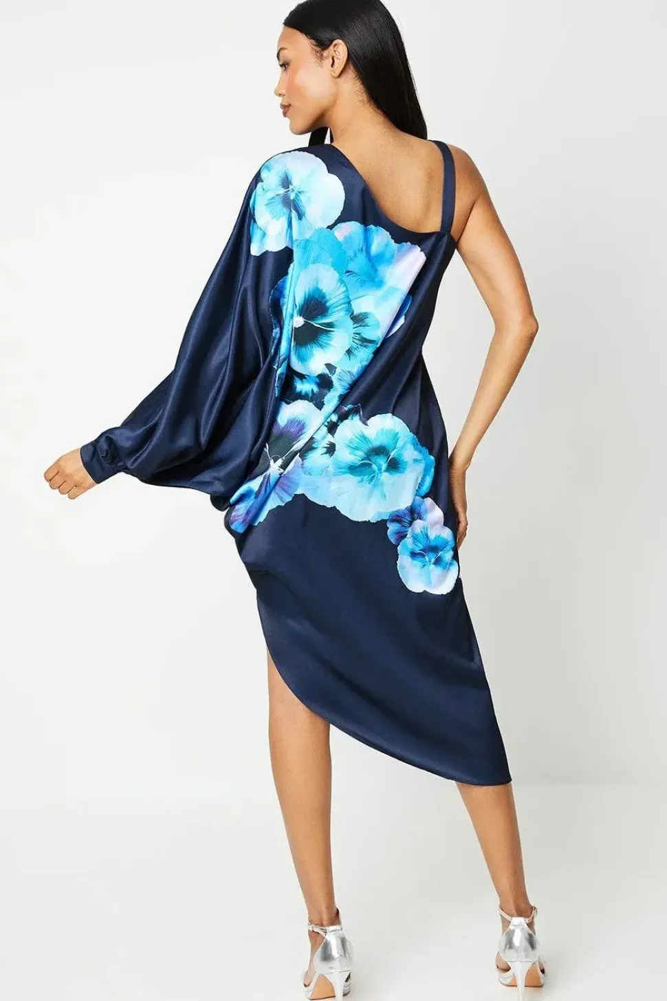 Floral Print One Shoulder Wedding Guest Dress