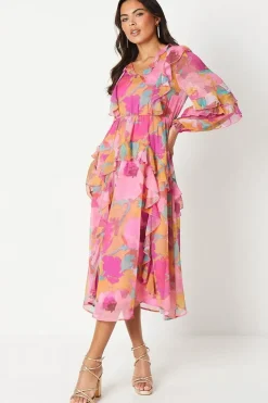 Floral Print Panel Skirt Midi Dress