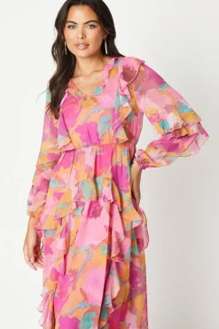 Floral Print Panel Skirt Midi Dress