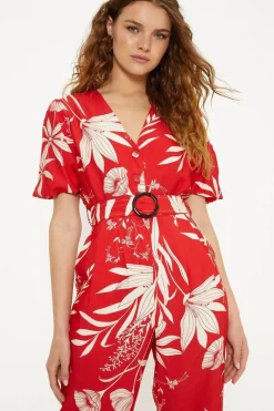 Floral Print Puff Sleeve Belted Jumpsuit